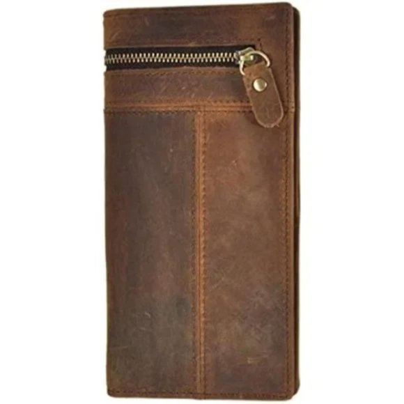 NEW MENS Real Leather Zipper Long Wallet Brown - Picture 2 of 8